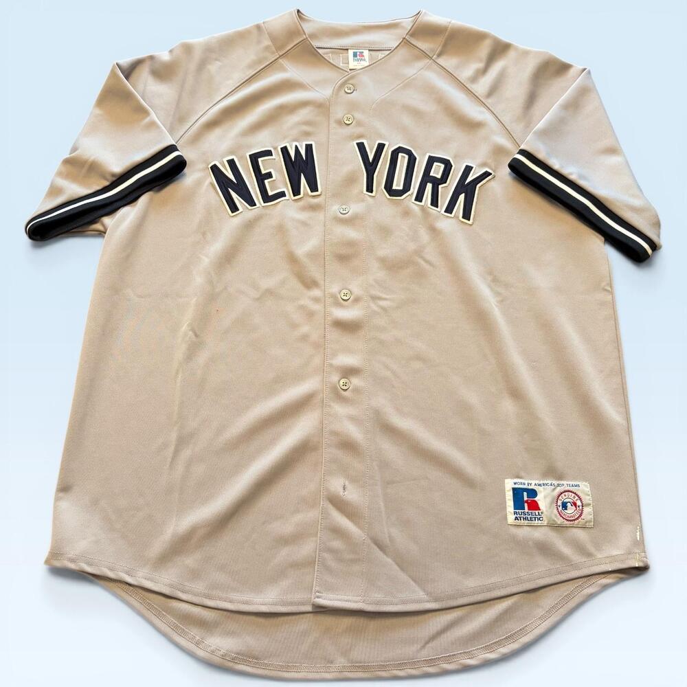 New York Yankees Jersey Mens 2XL Gray MLB Baseball Derek Jeter Russell Athletic